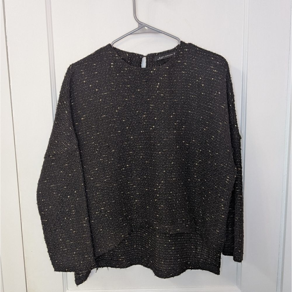 Zara black and gold tweed sweater sz.XS